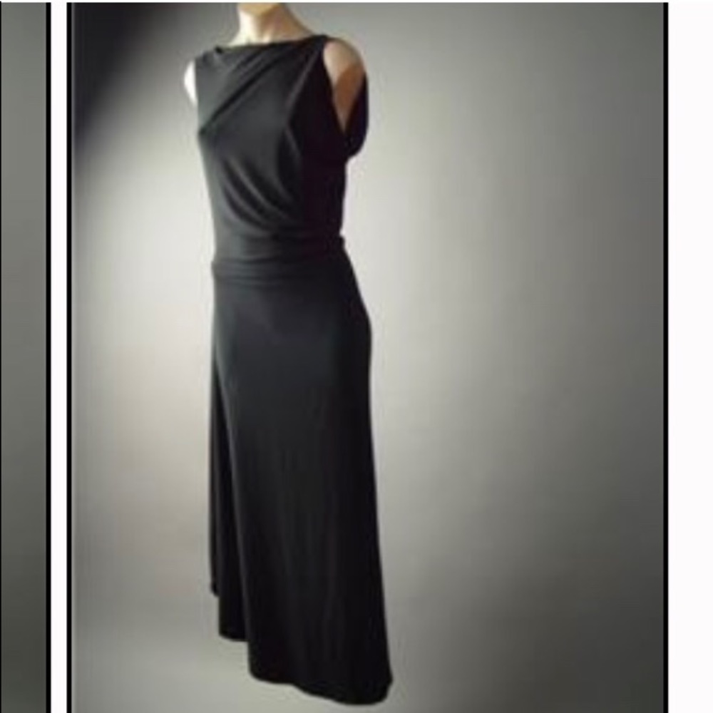 BCBGMaxAzria Black Gown Long Dress Open Back Backless with Gold Chain SZ…
